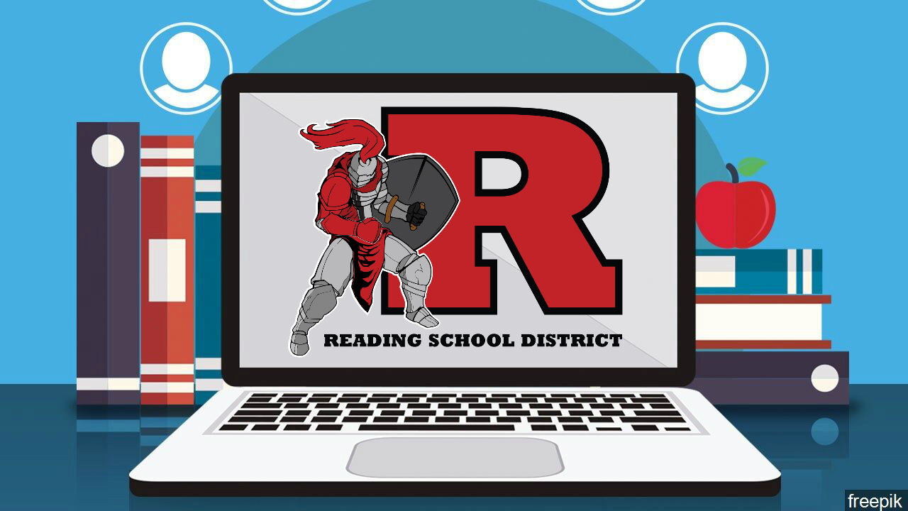 Computer with Reading School District logo on screen